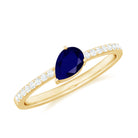 Pear Cut Blue Sapphire Solitaire Ring with Diamond Side Stones Blue Sapphire - ( AAA ) - Quality - Rosec Jewels