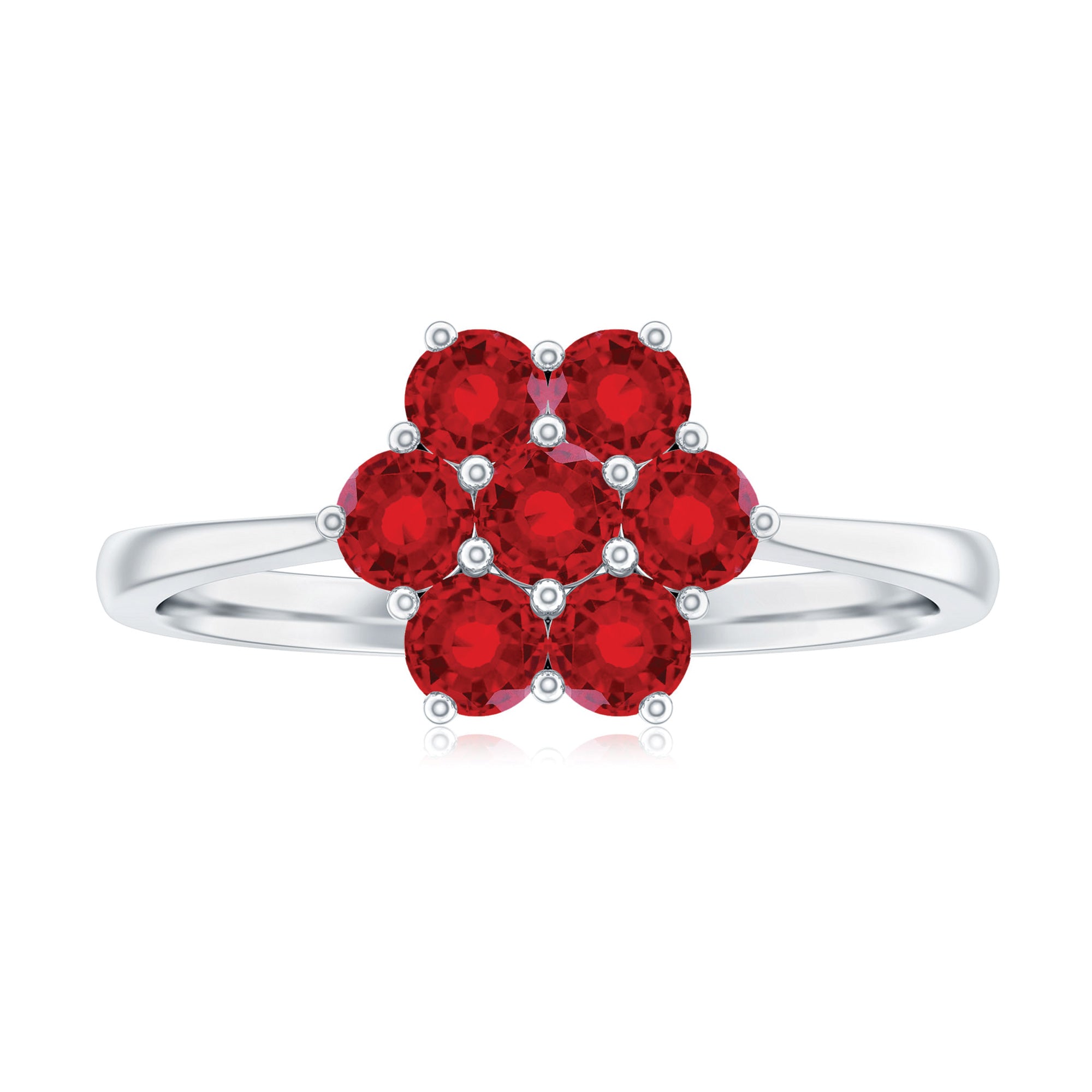 1 CT Created Ruby Cluster Flower Ring in Gold Lab Created Ruby - ( AAAA ) - Quality - Rosec Jewels