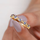 1 CT Bezel Set Tanzanite Half Eternity Ring with Gold Beaded Tanzanite - ( AAA ) - Quality - Rosec Jewels