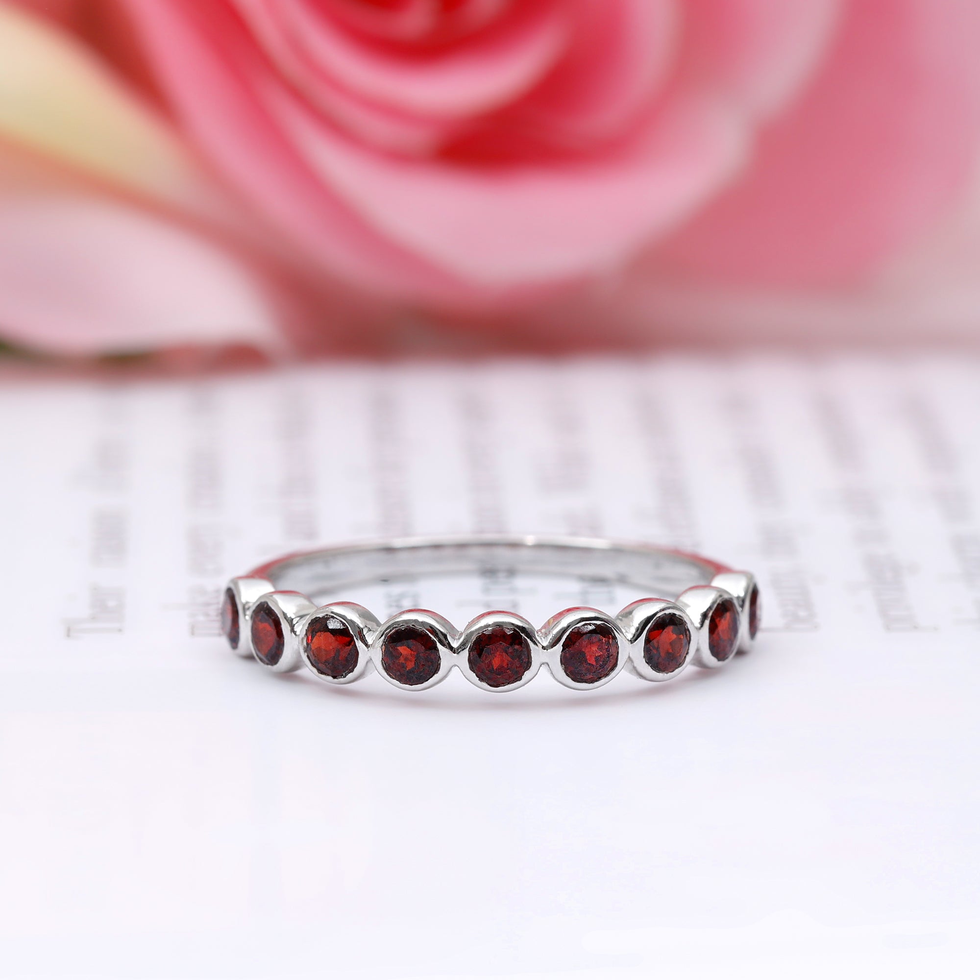 1.25 CT Bezel Set Eternity Band with Garnet Garnet - ( AAA ) - Quality - Rosec Jewels