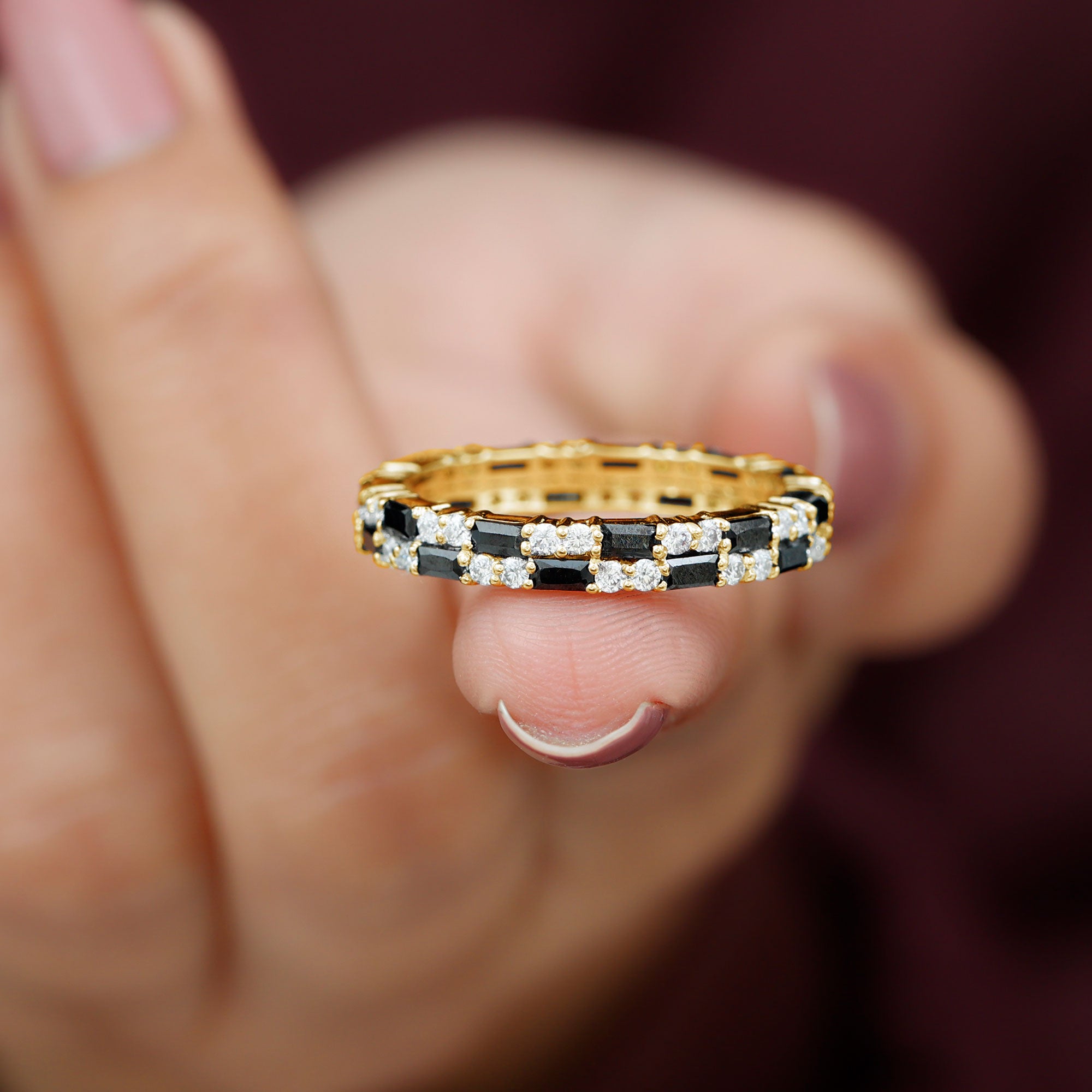 Lab Grown Black Diamond and Diamond Eternity Band Ring Lab Created Black Diamond - ( AAAA ) - Quality - Rosec Jewels