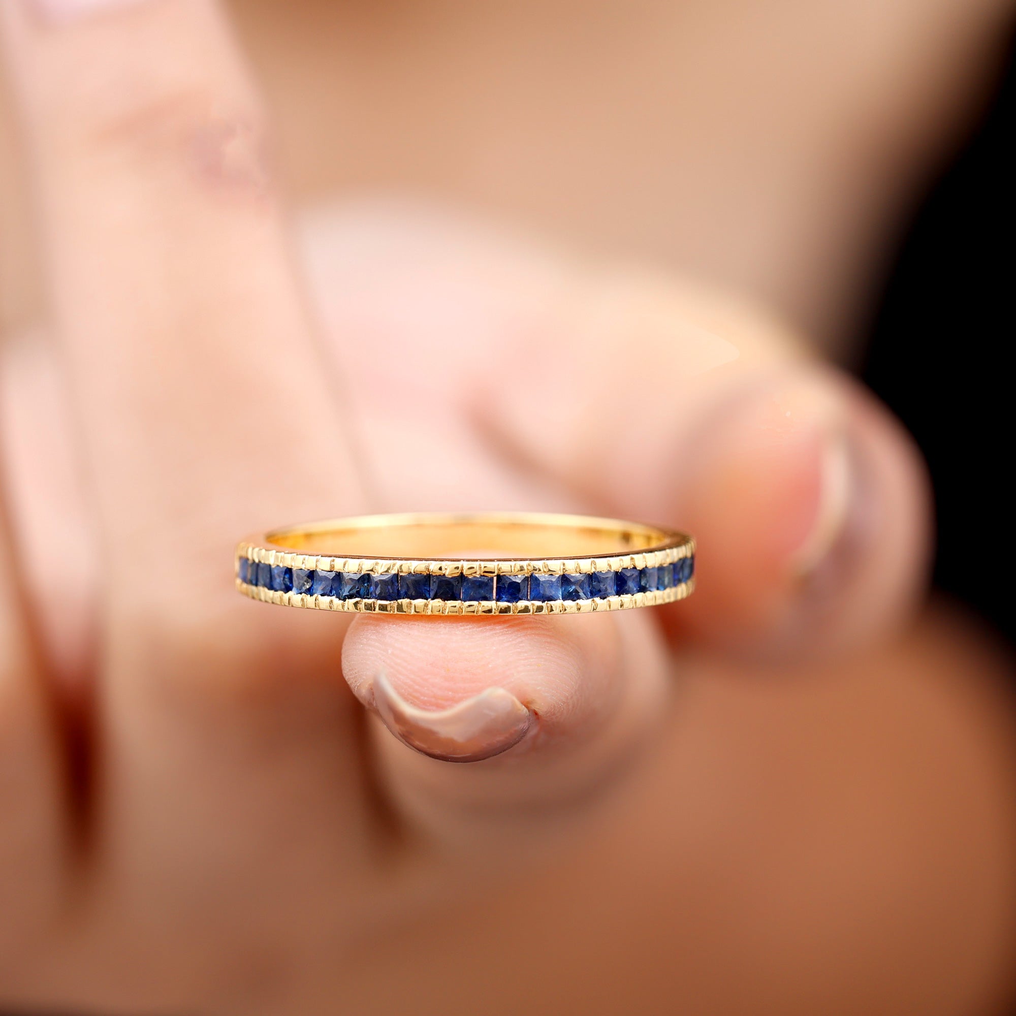 3/4 CT Blue Sapphire Half Eternity Band Ring in Channel Setting Blue Sapphire - ( AAA ) - Quality - Rosec Jewels