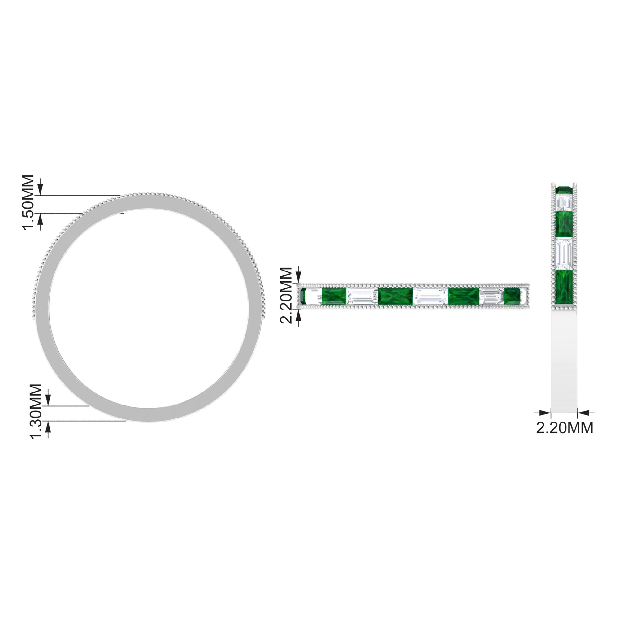 Baguette Cut Lab Grown Emerald and Diamond Band Ring Lab Created Emerald - ( AAAA ) - Quality - Rosec Jewels