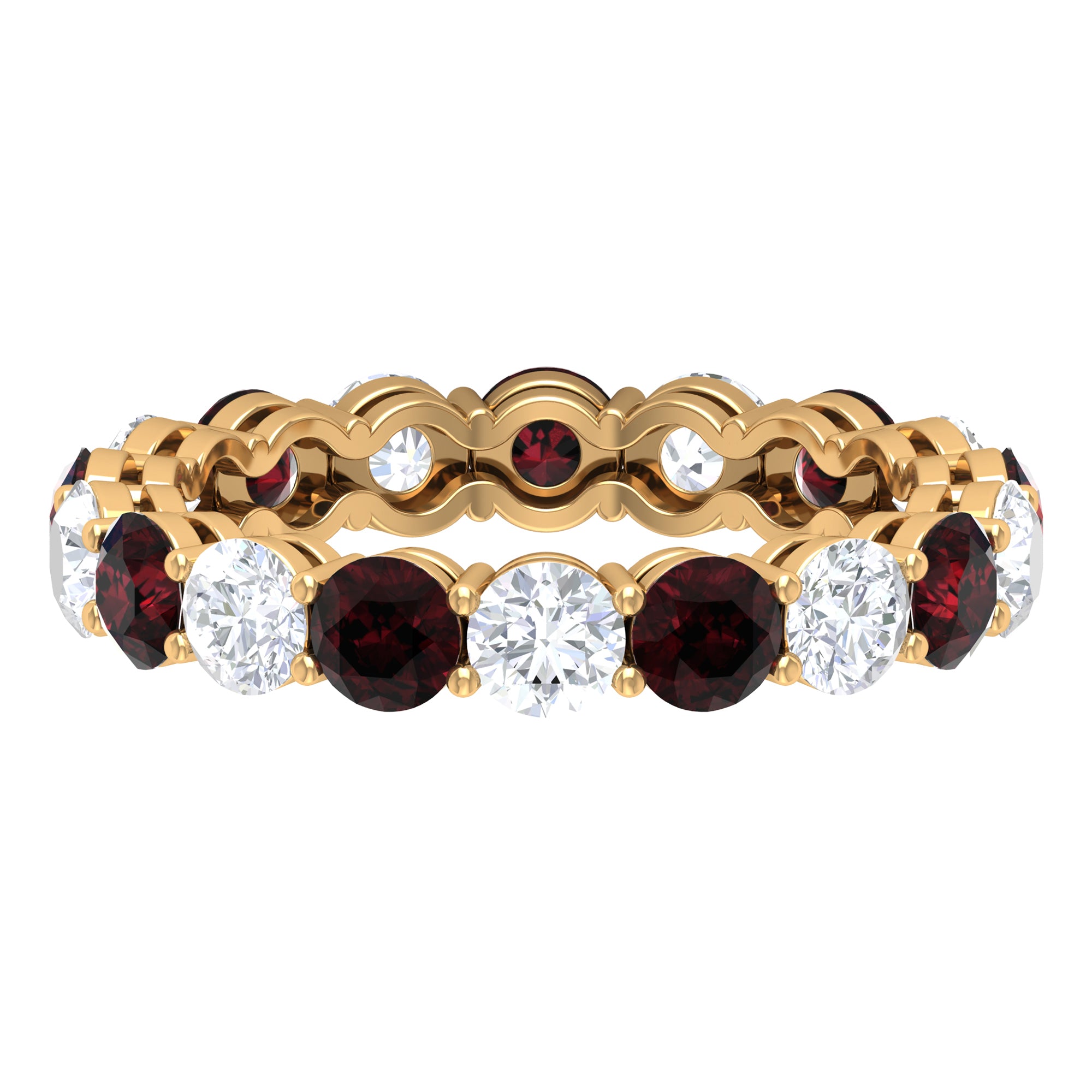 6 CT Round Garnet Gold Eternity Band Ring with Moissanite Garnet - ( AAA ) - Quality - Rosec Jewels