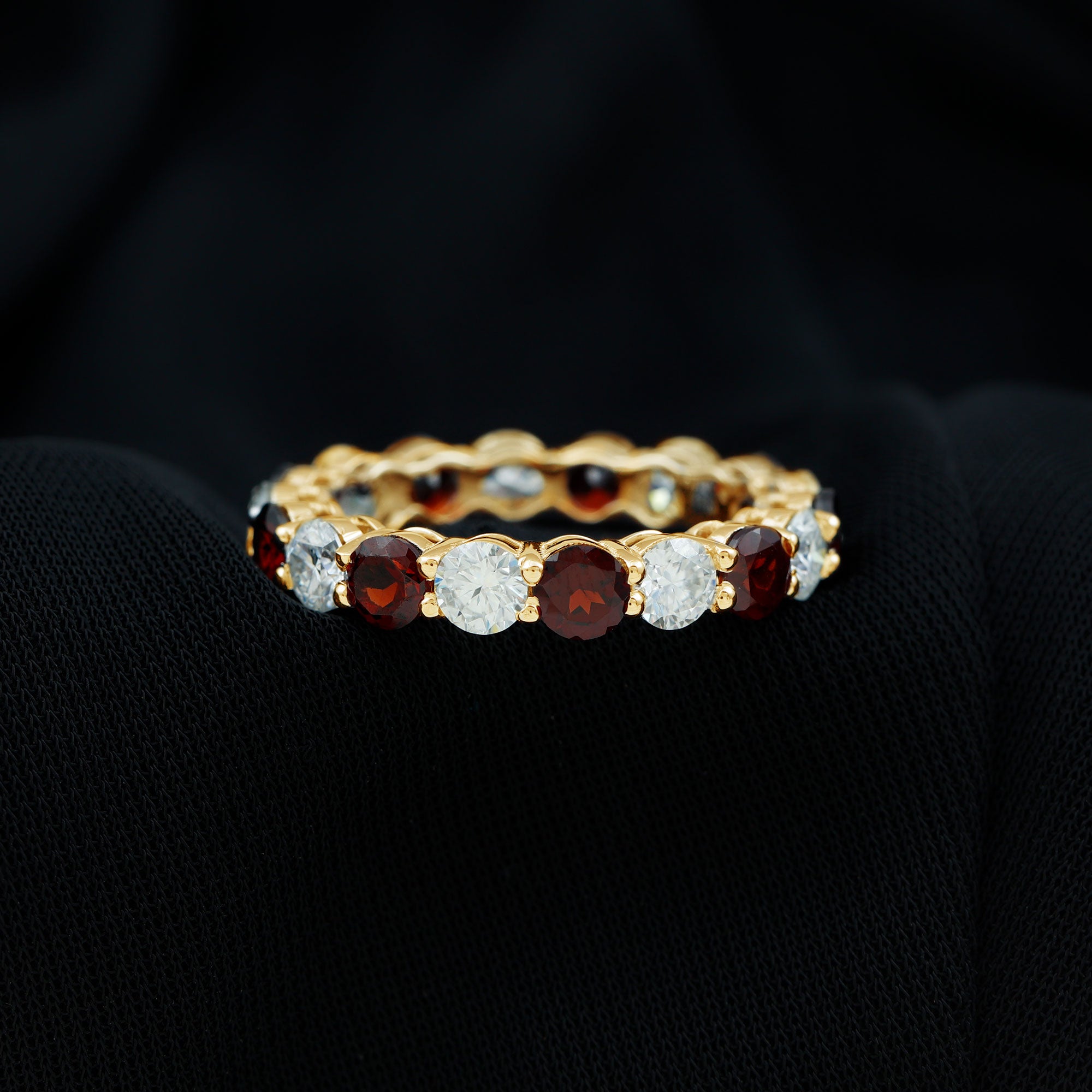 6 CT Round Garnet Gold Eternity Band Ring with Moissanite Garnet - ( AAA ) - Quality - Rosec Jewels