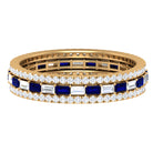 Baguette Cut Lab Grown Blue Sapphire and Moissanite Wedding Band Lab Created Blue Sapphire - ( AAAA ) - Quality - Rosec Jewels