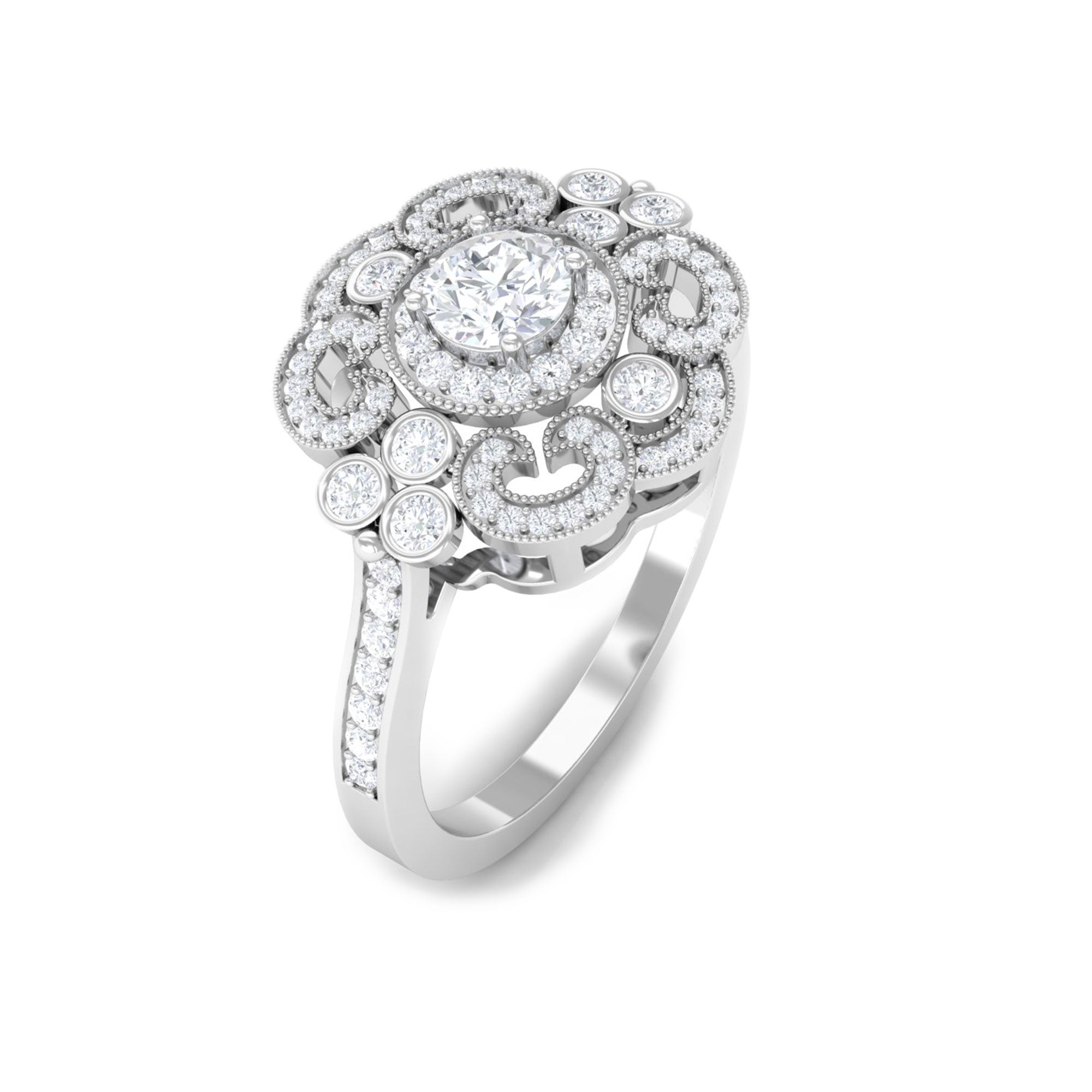 Vintage Style Diamond Engagement Ring with Milgrain Details Diamond - ( HI-SI ) - Color and Clarity - Rosec Jewels