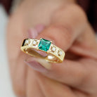 Princess Cut Lab Grown Emerald and Diamond Wedding Band Ring Lab Created Emerald - ( AAAA ) - Quality - Rosec Jewels