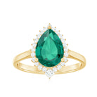 Pear Cut Created Emerald Halo Cocktail Ring with Diamond Lab Created Emerald - ( AAAA ) - Quality - Rosec Jewels