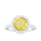 Lab Created yellow Sapphire Round Halo Engagement Ring with Diamond Lab Created Yellow Sapphire - ( AAAA ) - Quality - Rosec Jewels