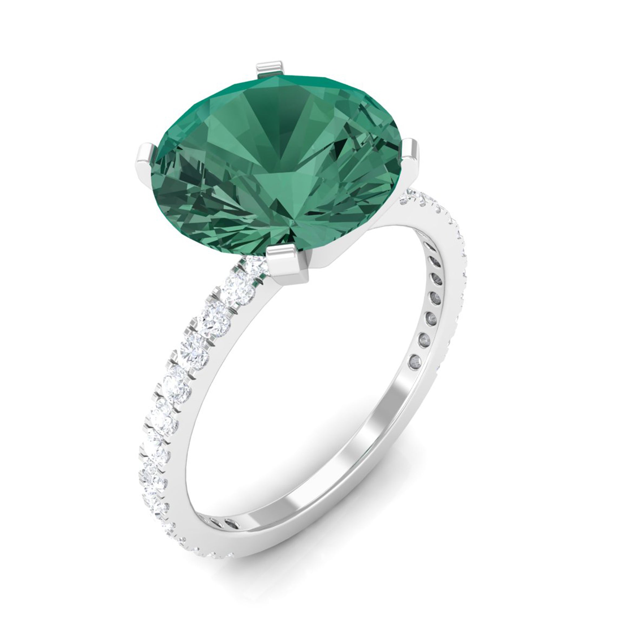 Created Green Sapphire Solitaire Engagement Ring with Diamond Lab Created Green Sapphire - ( AAAA ) - Quality - Rosec Jewels