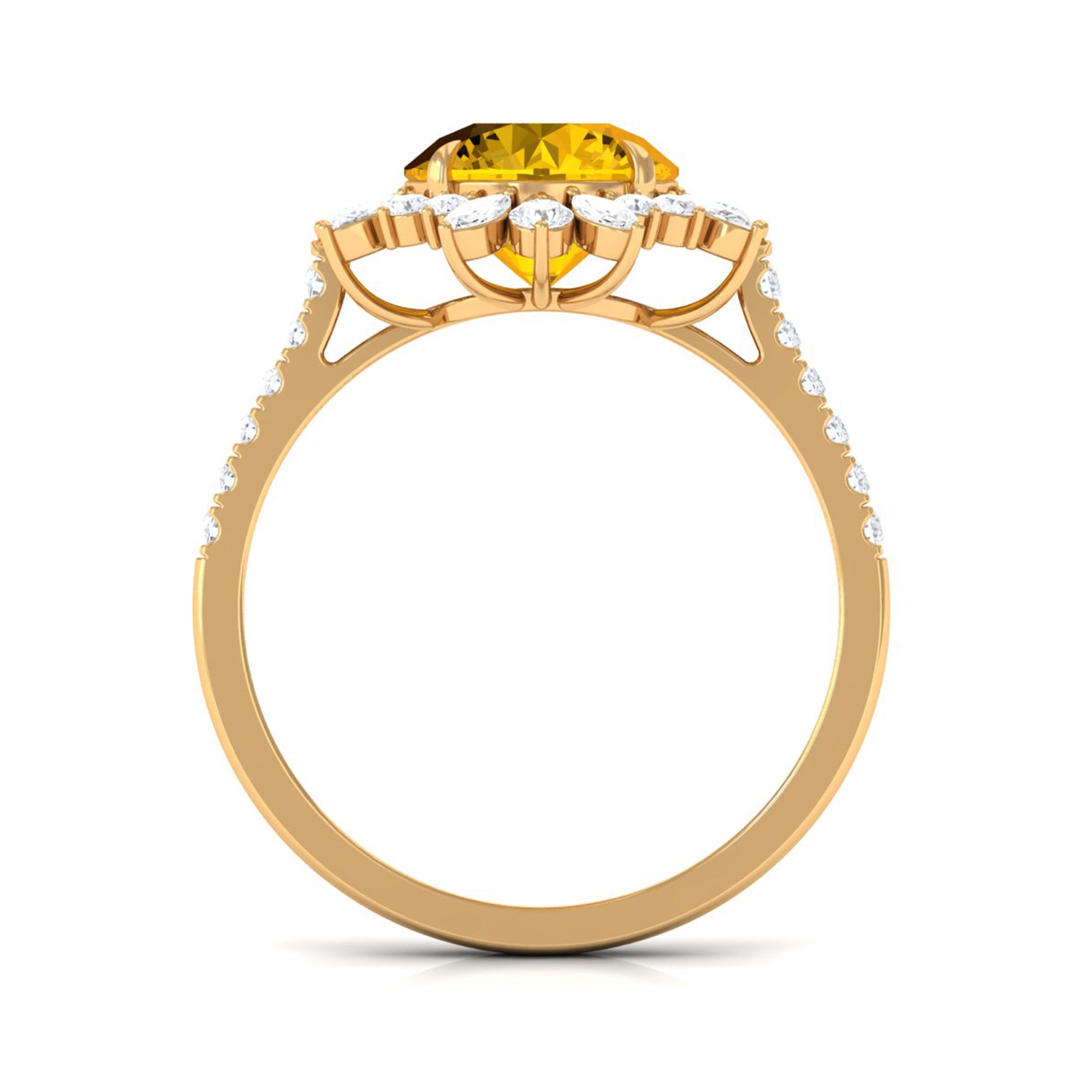 Created Yellow Sapphire Floral Engagement Ring with Moissanite Lab Created Yellow Sapphire - ( AAAA ) - Quality - Rosec Jewels