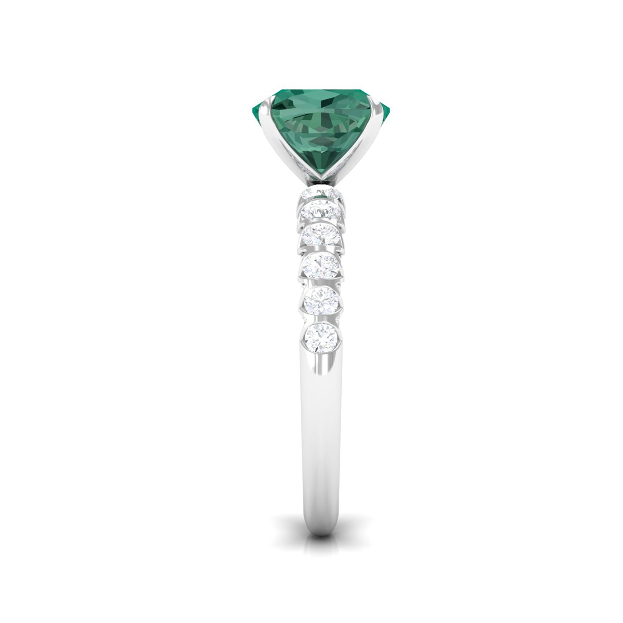 Cushion Cut Created Green Sapphire Engagement Ring with Moissanite Lab Created Green Sapphire - ( AAAA ) - Quality - Rosec Jewels