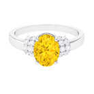 Created Yellow Sapphire Oval Engagement Ring with Diamond Accent Lab Created Yellow Sapphire - ( AAAA ) - Quality - Rosec Jewels