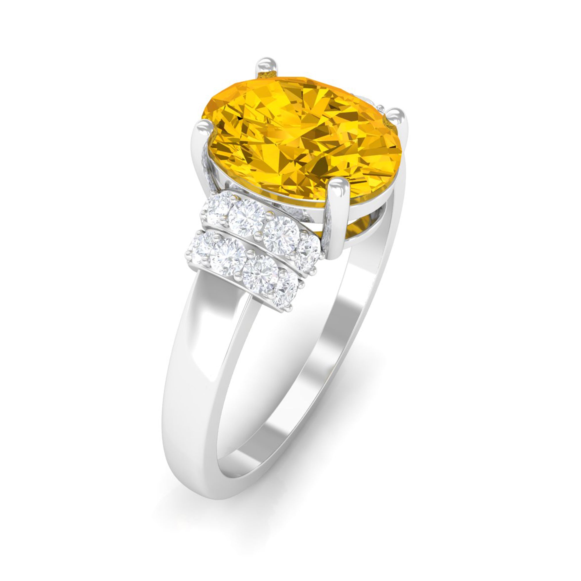 Created Yellow Sapphire Oval Engagement Ring with Diamond Accent Lab Created Yellow Sapphire - ( AAAA ) - Quality - Rosec Jewels