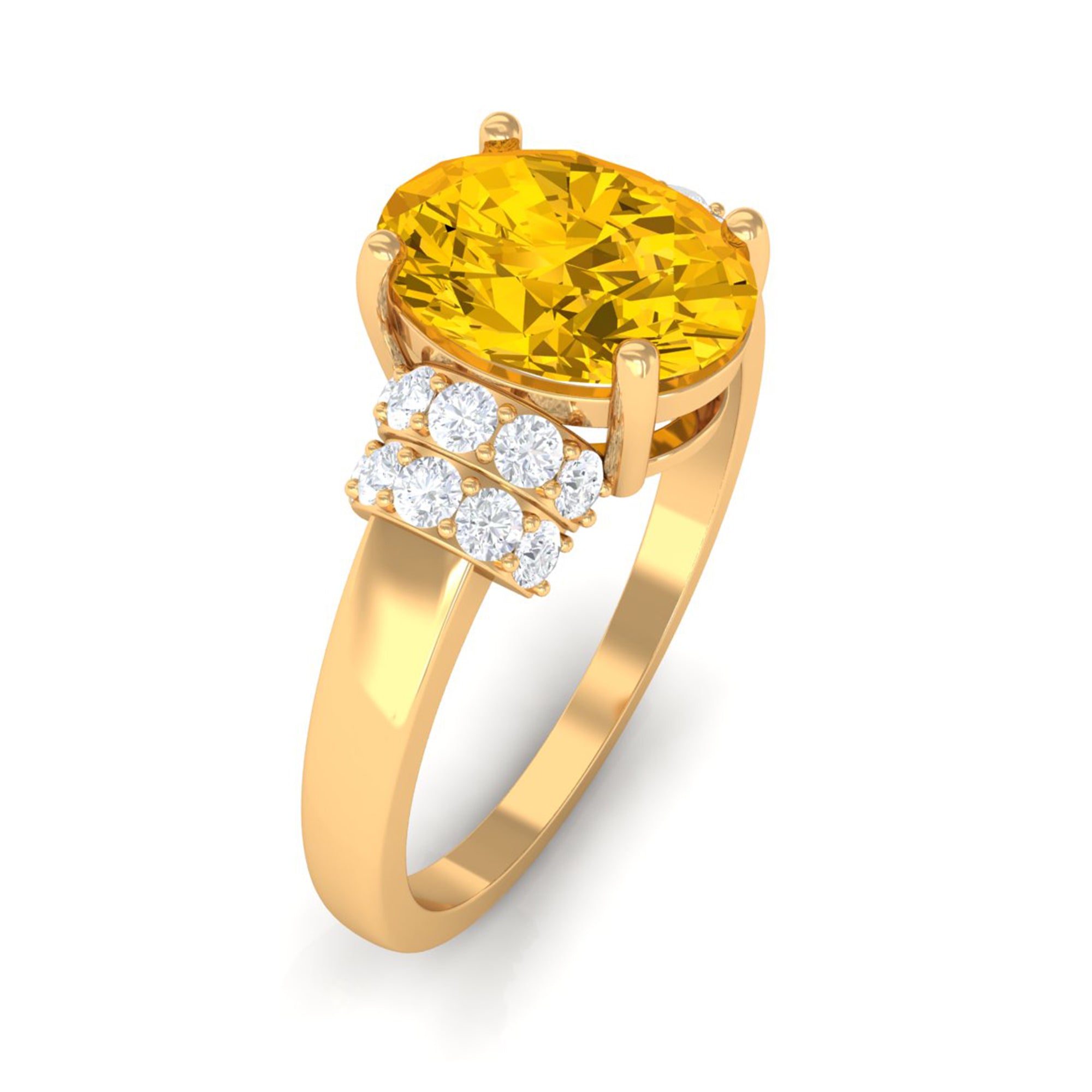 Created Yellow Sapphire Oval Engagement Ring with Diamond Accent Lab Created Yellow Sapphire - ( AAAA ) - Quality - Rosec Jewels