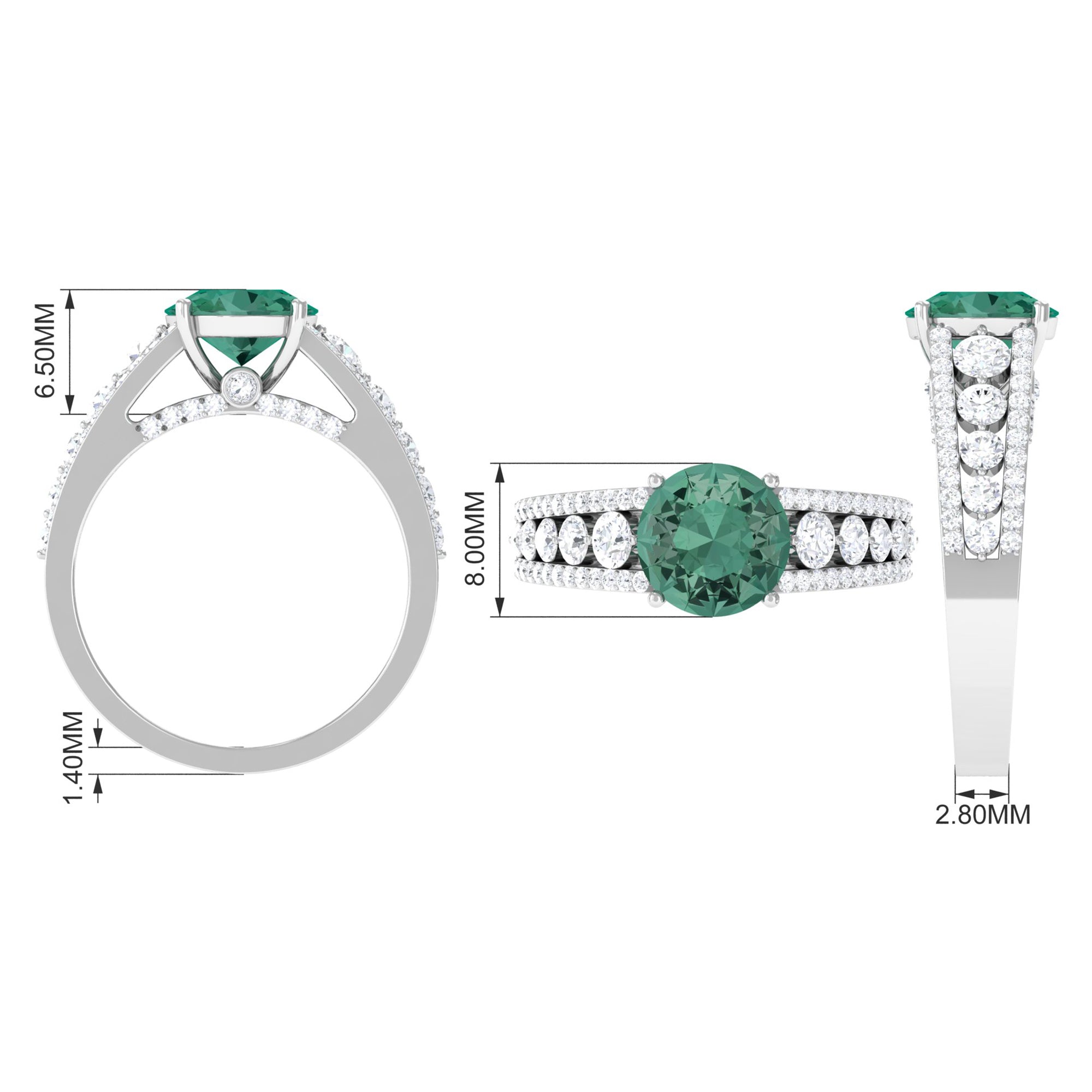 Created Green Sapphire Engagement Ring with Moissanite Lab Created Green Sapphire - ( AAAA ) - Quality - Rosec Jewels