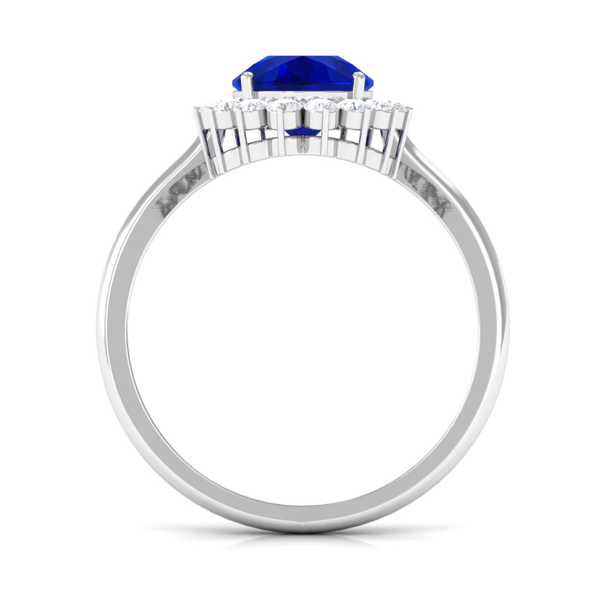 Created Blue Sapphire and Diamond Halo Teardrop Ring Lab Created Blue Sapphire - ( AAAA ) - Quality - Rosec Jewels