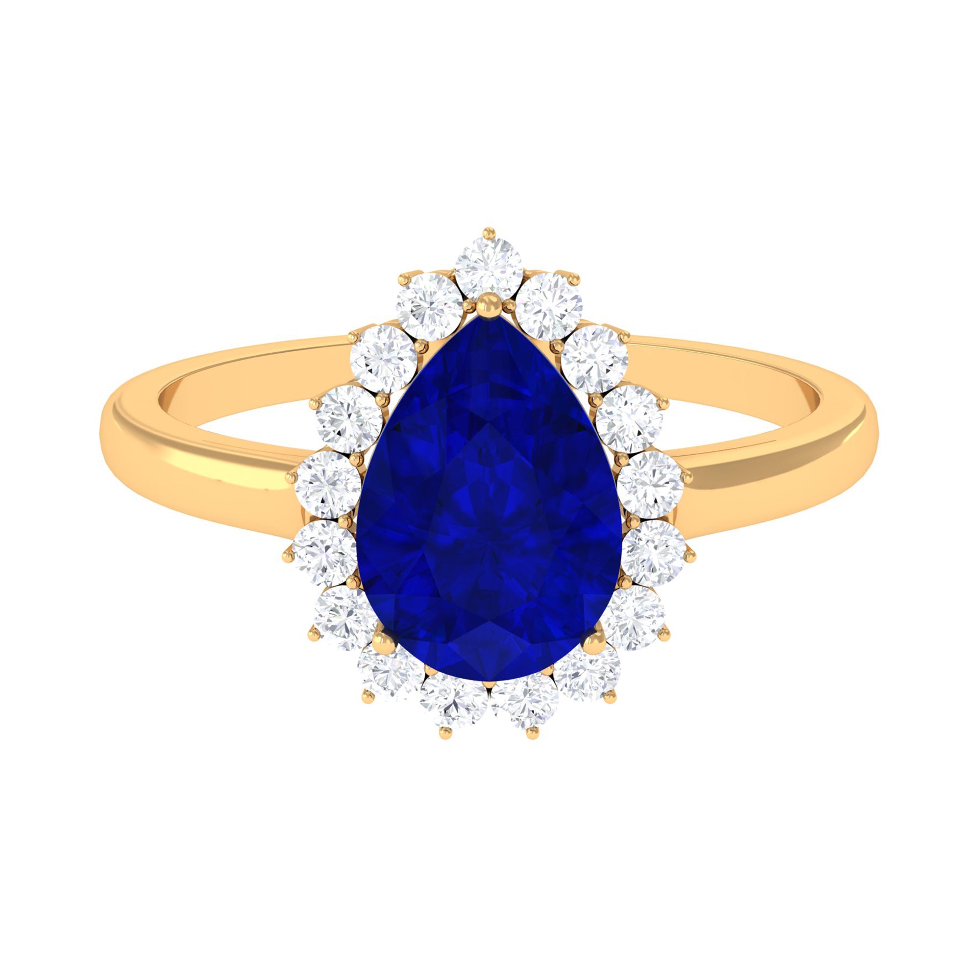 Created Blue Sapphire and Diamond Halo Teardrop Ring Lab Created Blue Sapphire - ( AAAA ) - Quality - Rosec Jewels