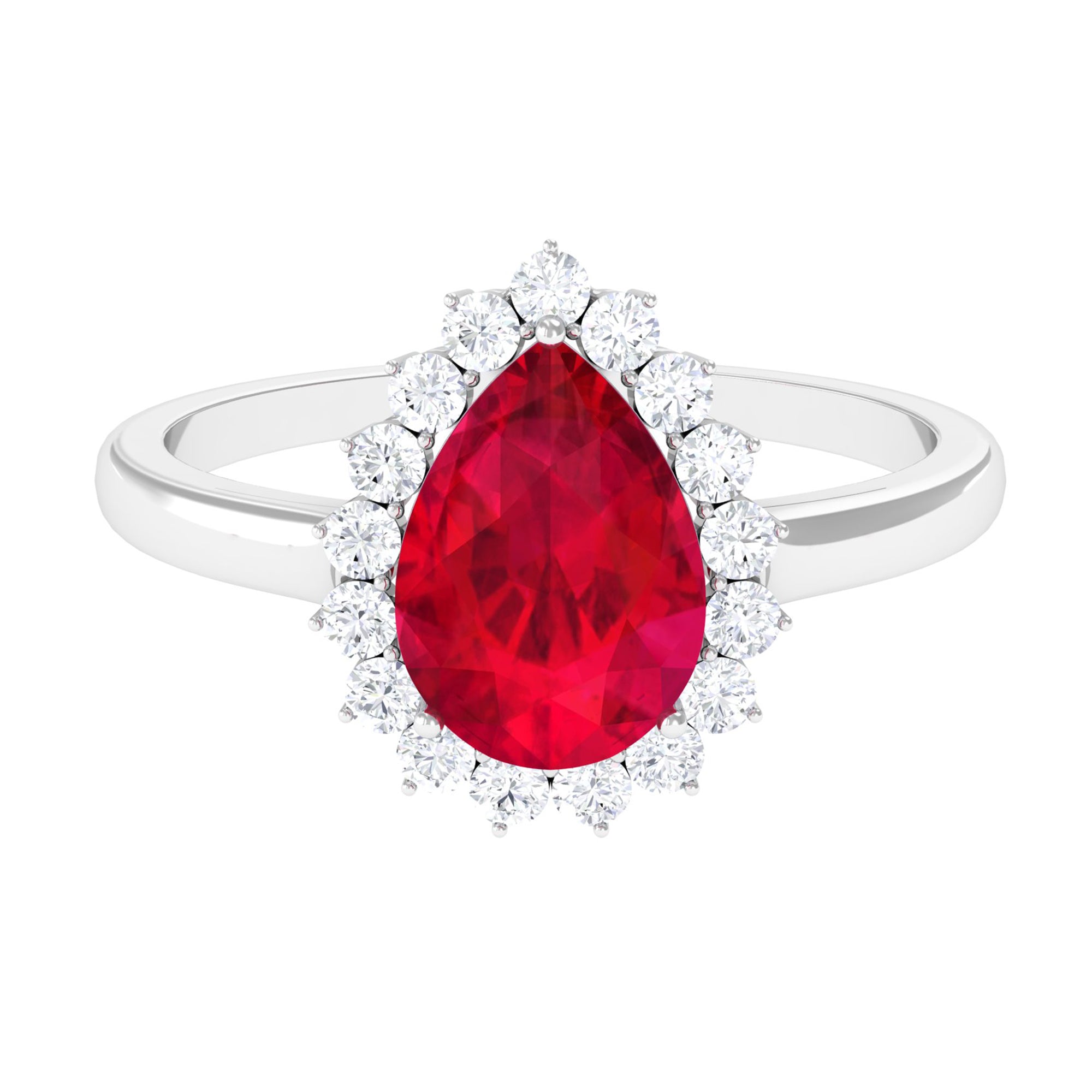 Lab Created Ruby Teardrop Engagement Ring with Diamond Halo Lab Created Ruby - ( AAAA ) - Quality - Rosec Jewels