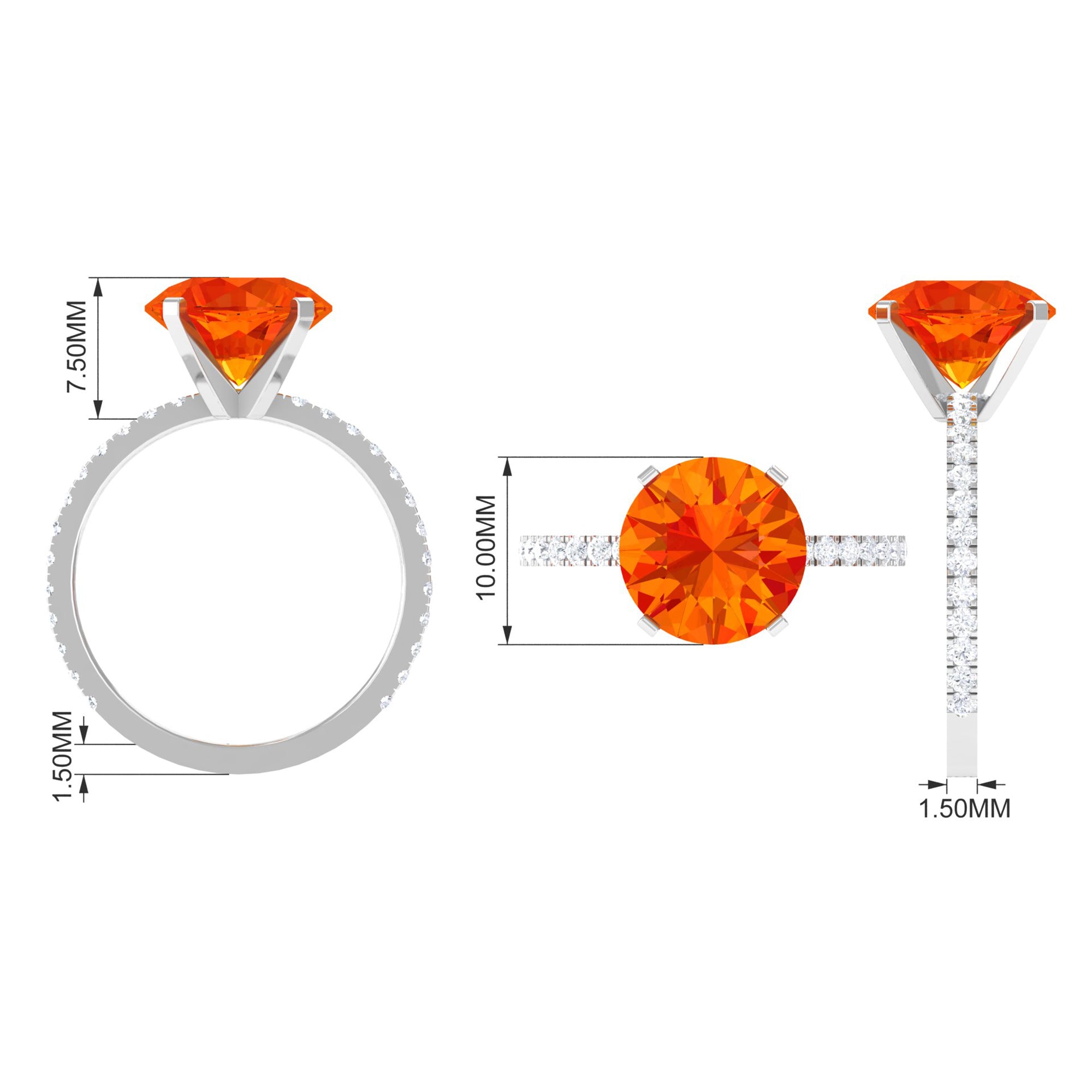 Created Orange Sapphire Solitaire Engagement Ring with Diamond Lab Created Orange Sapphire - ( AAAA ) - Quality - Rosec Jewels