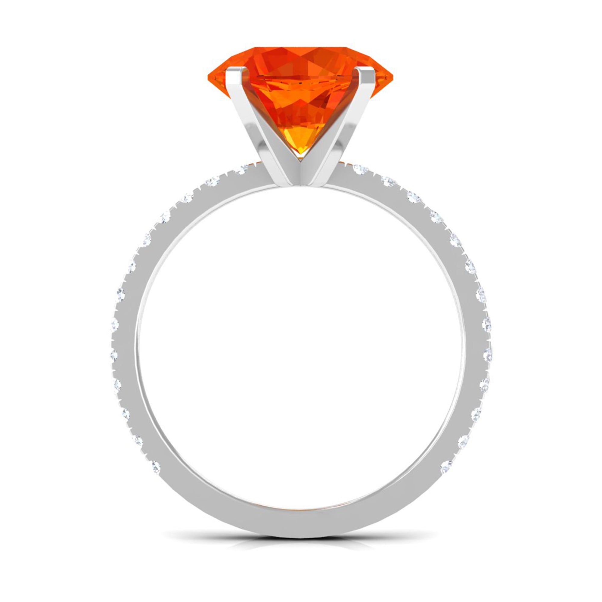 Created Orange Sapphire Solitaire Engagement Ring with Diamond Lab Created Orange Sapphire - ( AAAA ) - Quality - Rosec Jewels