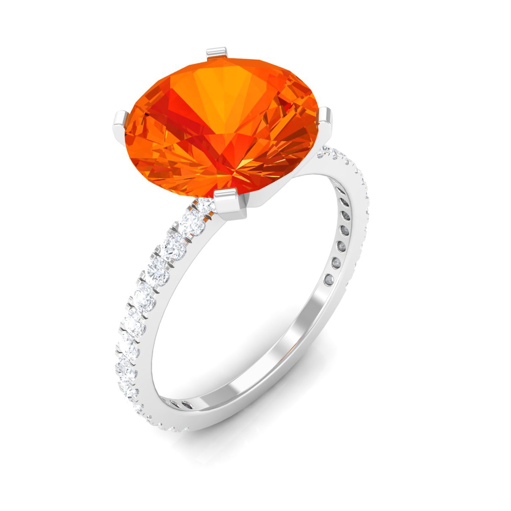 Created Orange Sapphire Solitaire Engagement Ring with Diamond Lab Created Orange Sapphire - ( AAAA ) - Quality - Rosec Jewels