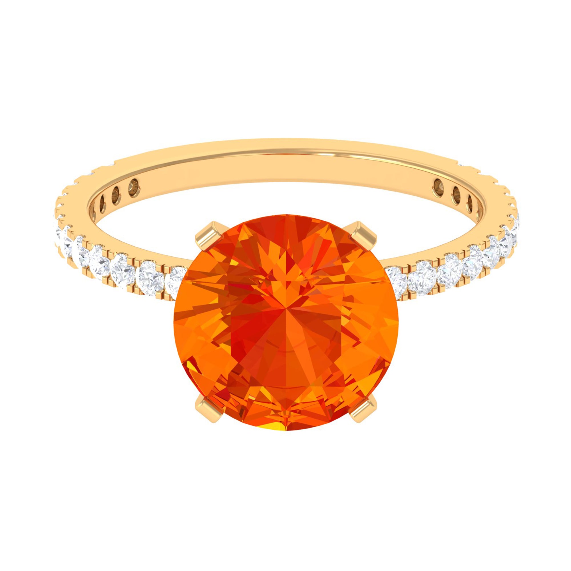 Created Orange Sapphire Solitaire Engagement Ring with Diamond Lab Created Orange Sapphire - ( AAAA ) - Quality - Rosec Jewels