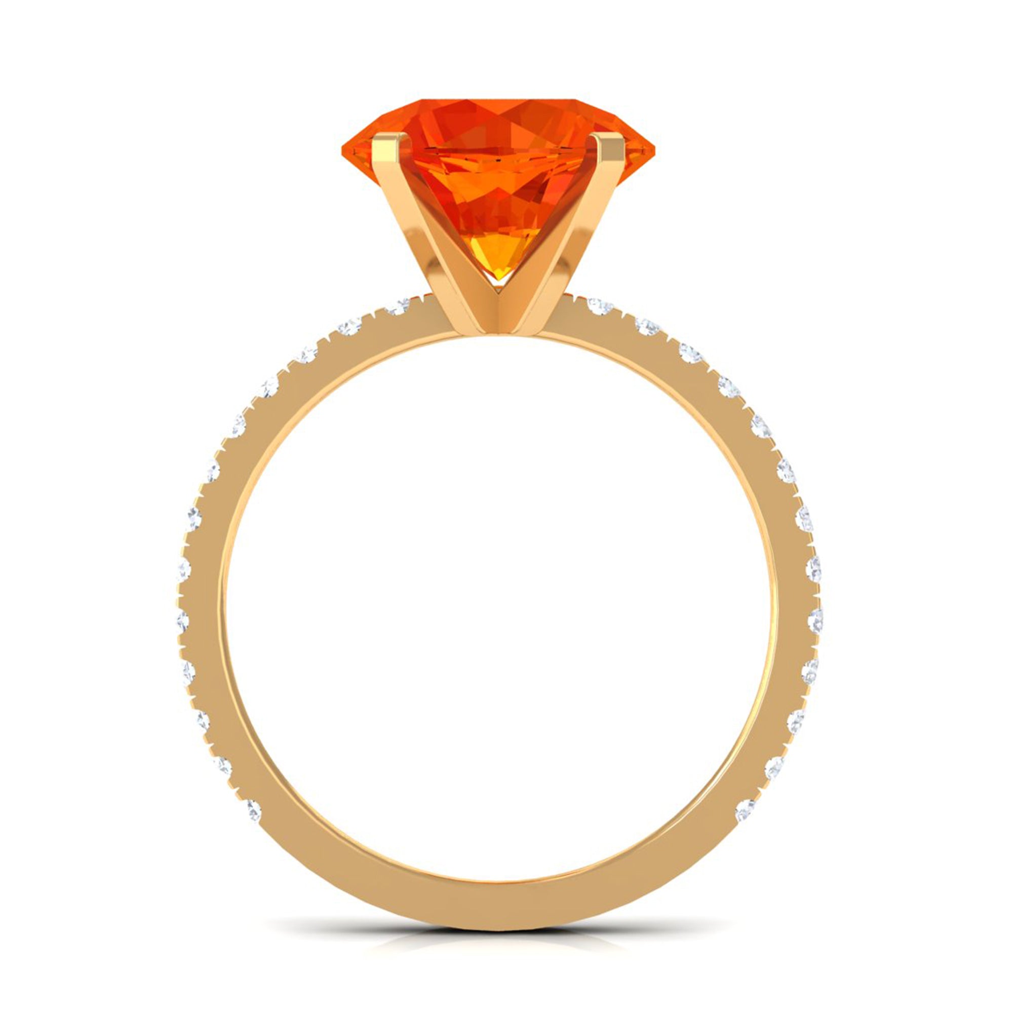 Created Orange Sapphire Solitaire Engagement Ring with Diamond Lab Created Orange Sapphire - ( AAAA ) - Quality - Rosec Jewels