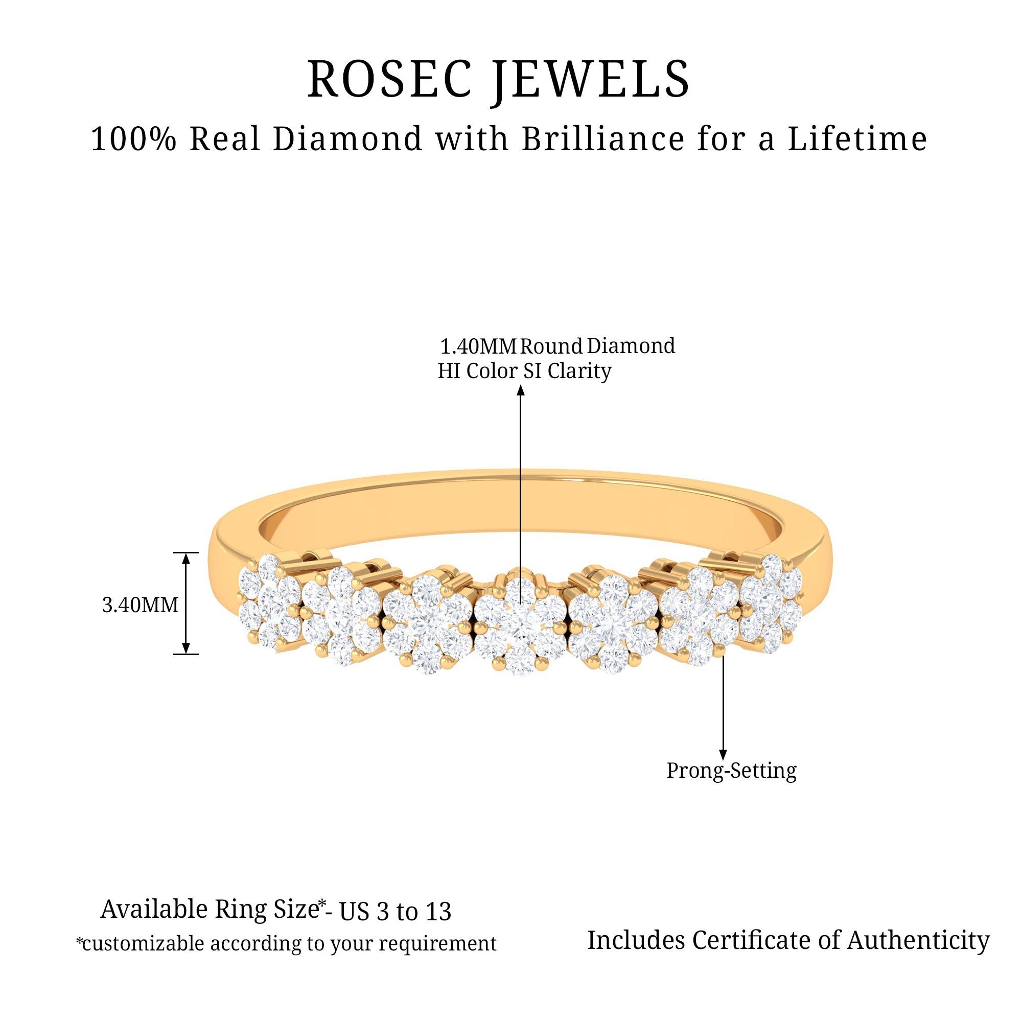 1/2 CT Minimal Diamond Cluster Anniversary Ring Diamond - ( HI-SI ) - Color and Clarity - Rosec Jewels