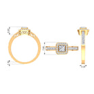 1.25 Ct Halo Solitaire Ring with Princess Cut Diamond Side Stone Diamond - ( HI-SI ) - Color and Clarity - Rosec Jewels