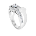 1.25 Ct Halo Solitaire Ring with Princess Cut Diamond Side Stone Diamond - ( HI-SI ) - Color and Clarity - Rosec Jewels