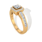 1.25 Ct Halo Solitaire Ring with Princess Cut Diamond Side Stone Diamond - ( HI-SI ) - Color and Clarity - Rosec Jewels