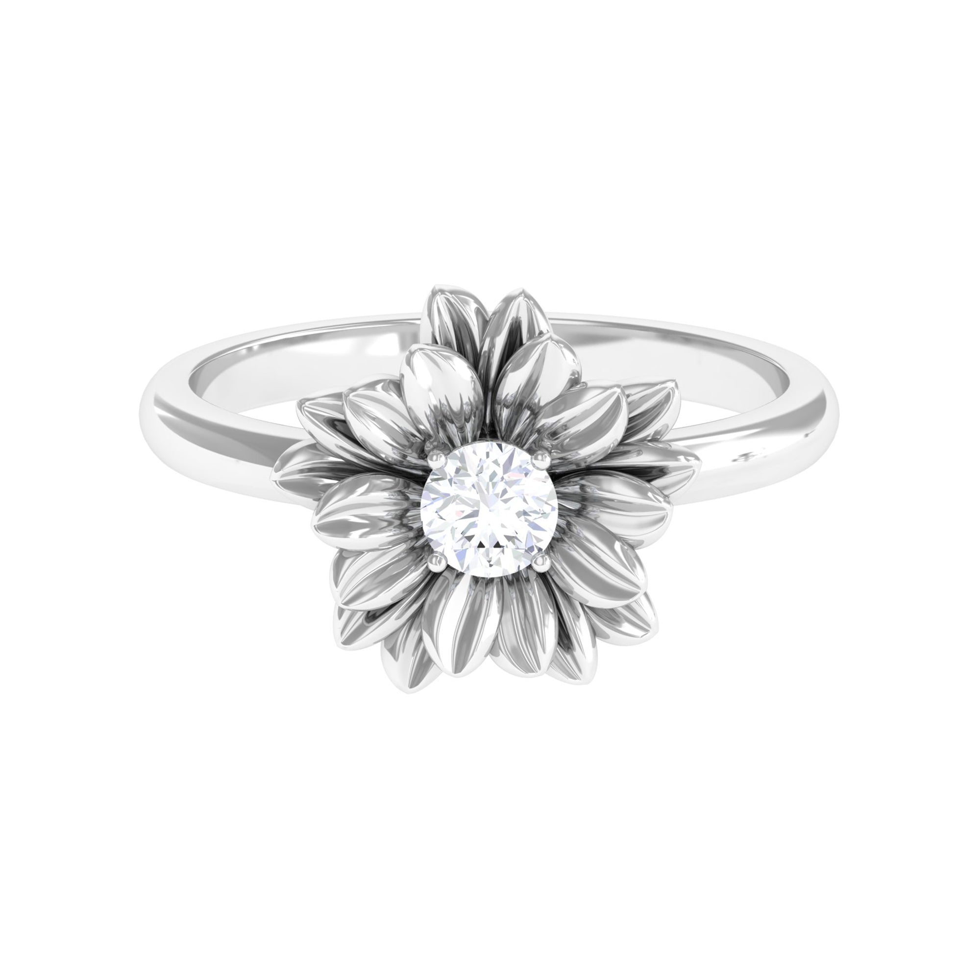 Round Shape Real Diamond Flower Engagement Ring Diamond - ( HI-SI ) - Color and Clarity - Rosec Jewels