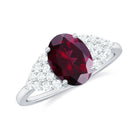 Oval Cut Rhodolite Solitaire Engagement Ring with Diamond Rhodolite - ( AAA ) - Quality - Rosec Jewels