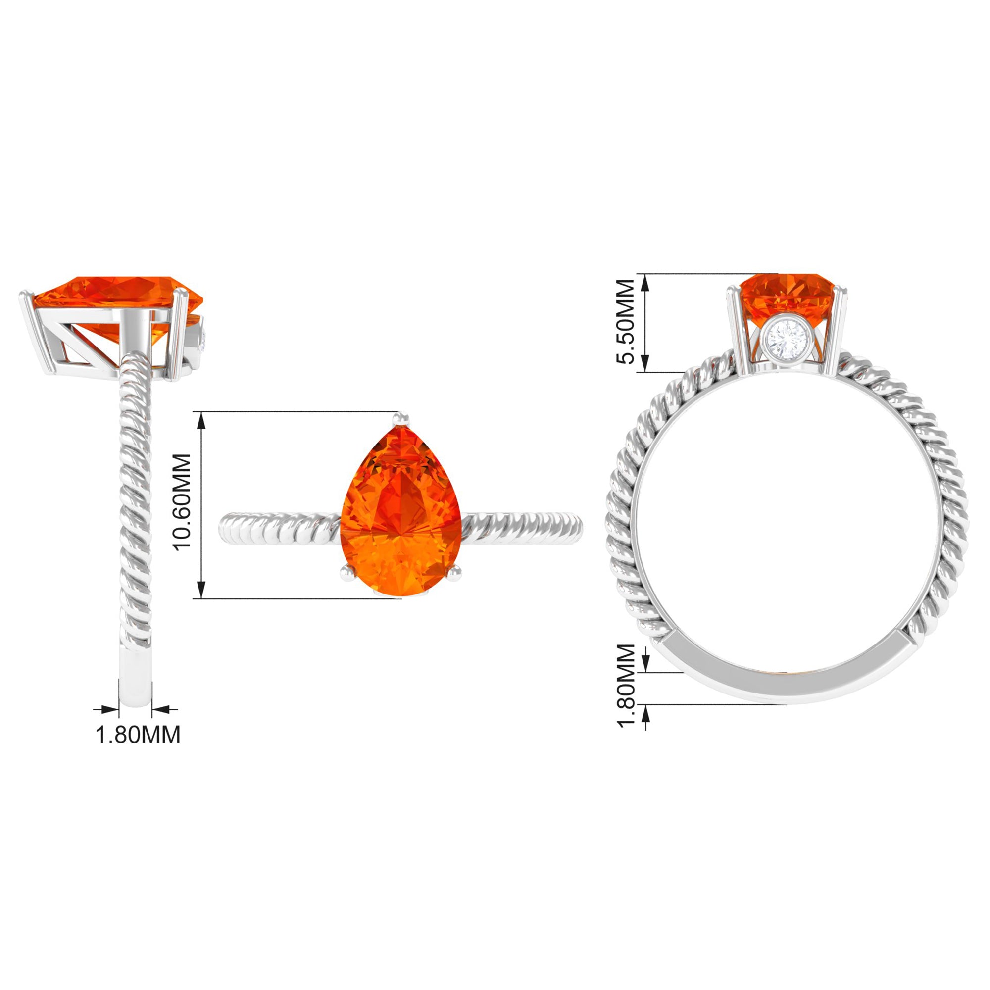 Pear Cut Created Orange Sapphire Solitaire Engagement Ring Lab Created Orange Sapphire - ( AAAA ) - Quality - Rosec Jewels