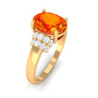 Created Orange Sapphire Solitaire Engagement Ring with Diamond Accent Lab Created Orange Sapphire - ( AAAA ) - Quality - Rosec Jewels