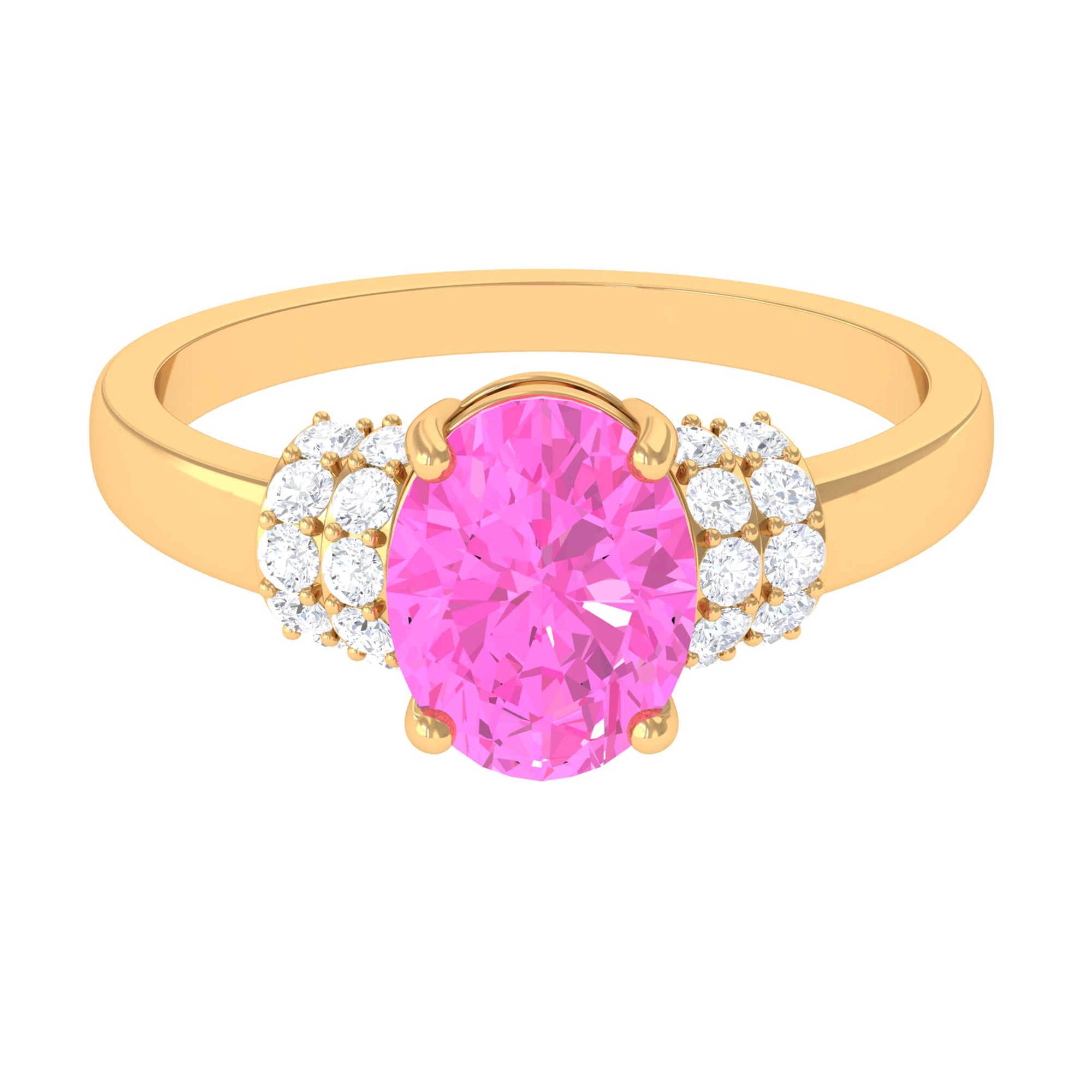 Created Pink Sapphire Oval Engagement Ring with Diamond Accent Lab Created Pink Sapphire - ( AAAA ) - Quality - Rosec Jewels