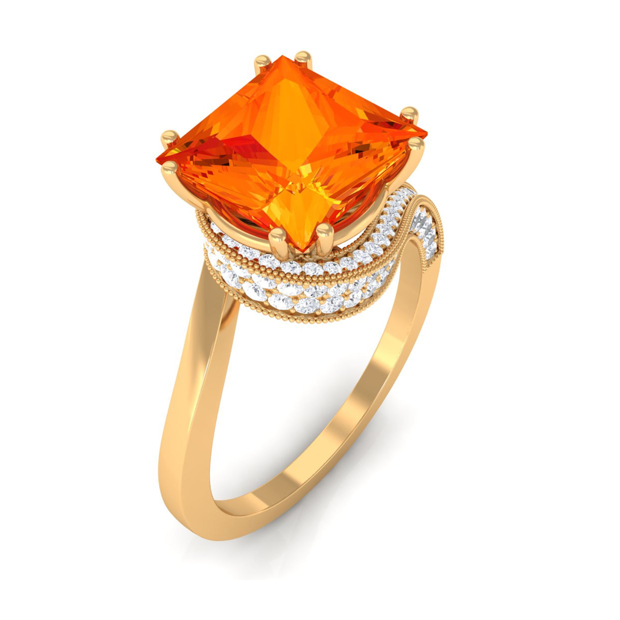 Princess Cut Lab Grown Orange Sapphire Bypass Engagement Ring Lab Created Orange Sapphire - ( AAAA ) - Quality - Rosec Jewels