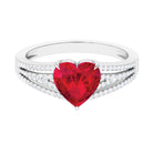 Heart Shape Created Ruby Engagement Ring with Diamond Lab Created Ruby - ( AAAA ) - Quality - Rosec Jewels