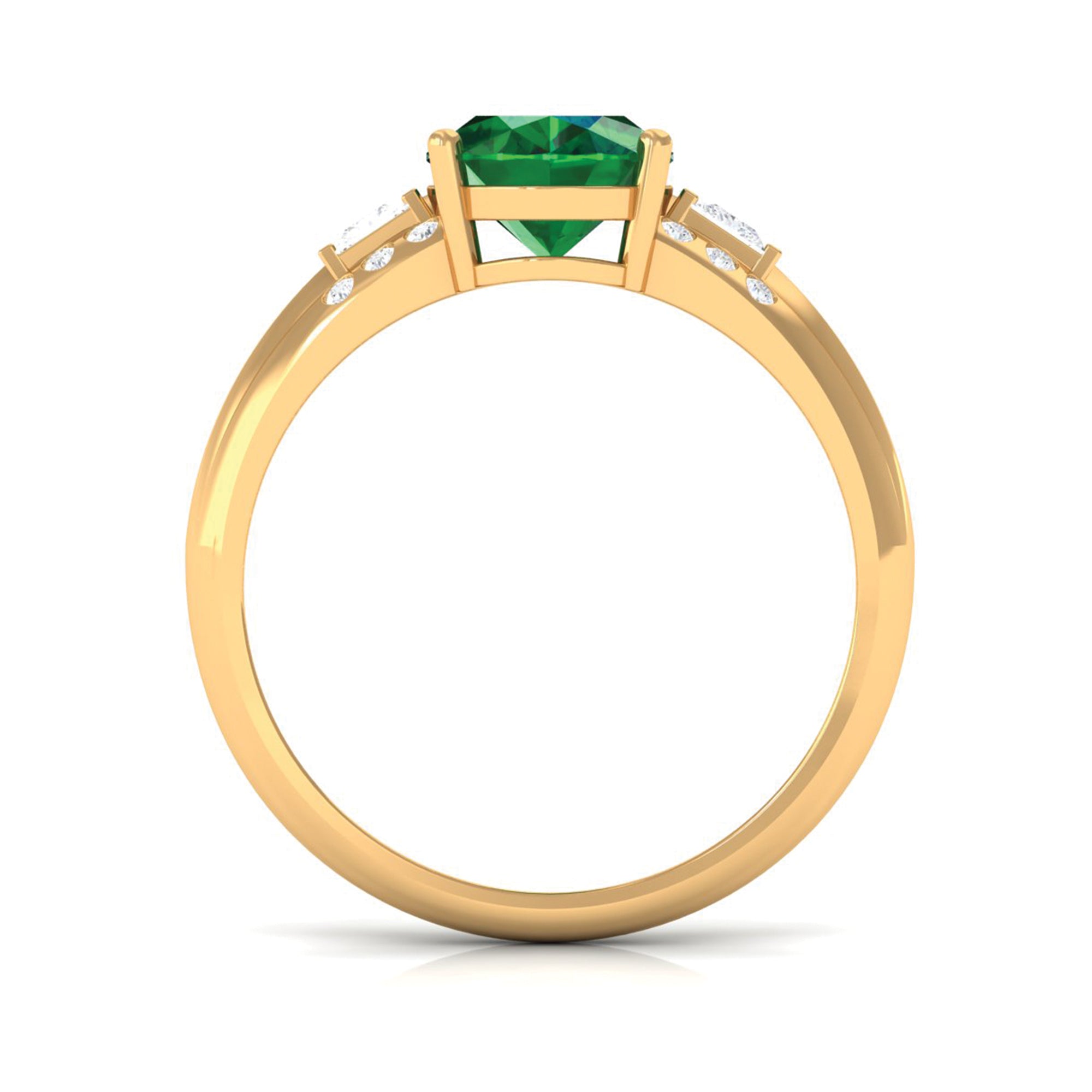 Solitaire Lab Grown Emerald Oval Engagement Ring with Diamond Lab Created Emerald - ( AAAA ) - Quality - Rosec Jewels