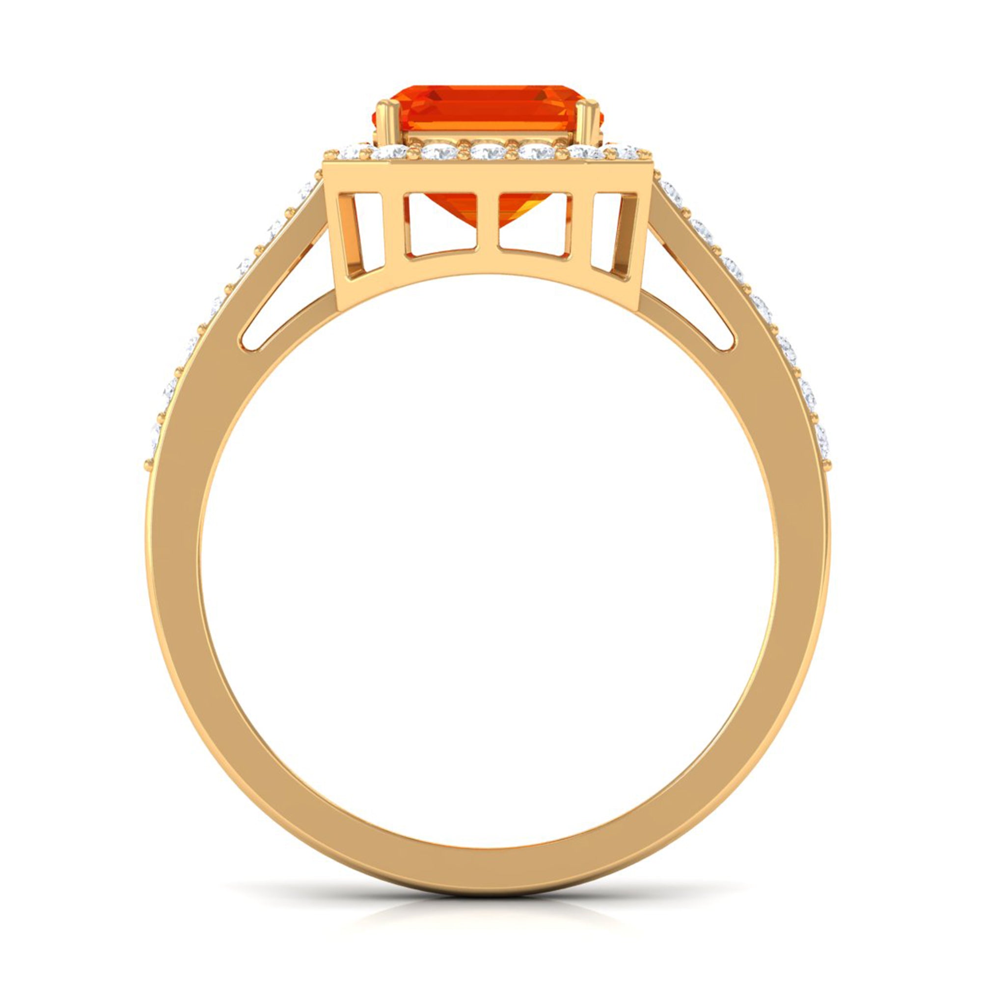 Lab Grown Orange Sapphire Emerald Cut Engagement Ring with Diamond Lab Created Orange Sapphire - ( AAAA ) - Quality - Rosec Jewels