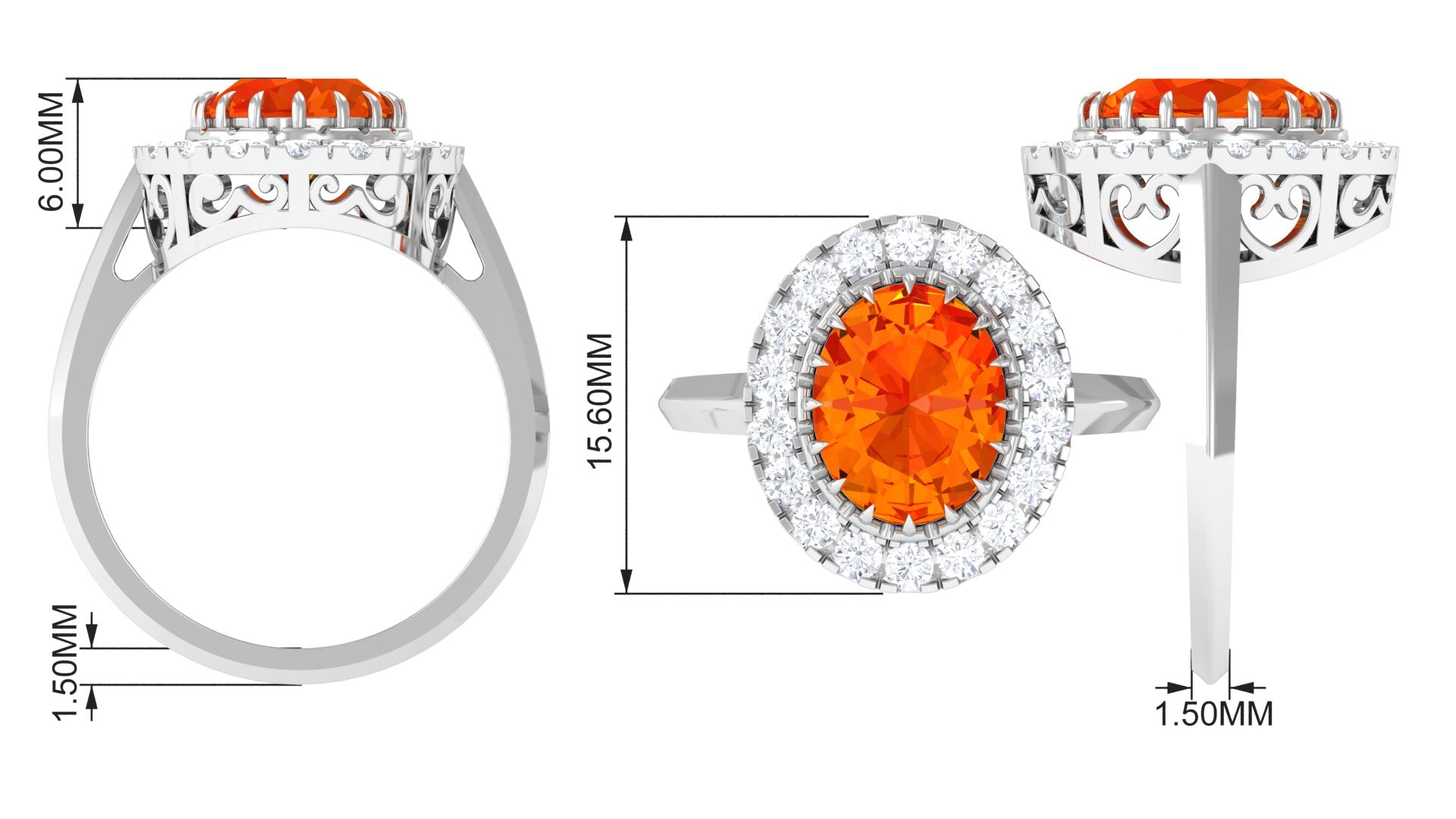 Lab Grown Orange Sapphire Vintage Engagement Ring with Moissanite Halo Lab Created Orange Sapphire - ( AAAA ) - Quality - Rosec Jewels