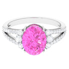 Certified Lab Created Pink Sapphire Oval Engagement Ring With Moissanite Lab Created Pink Sapphire - ( AAAA ) - Quality - Rosec Jewels