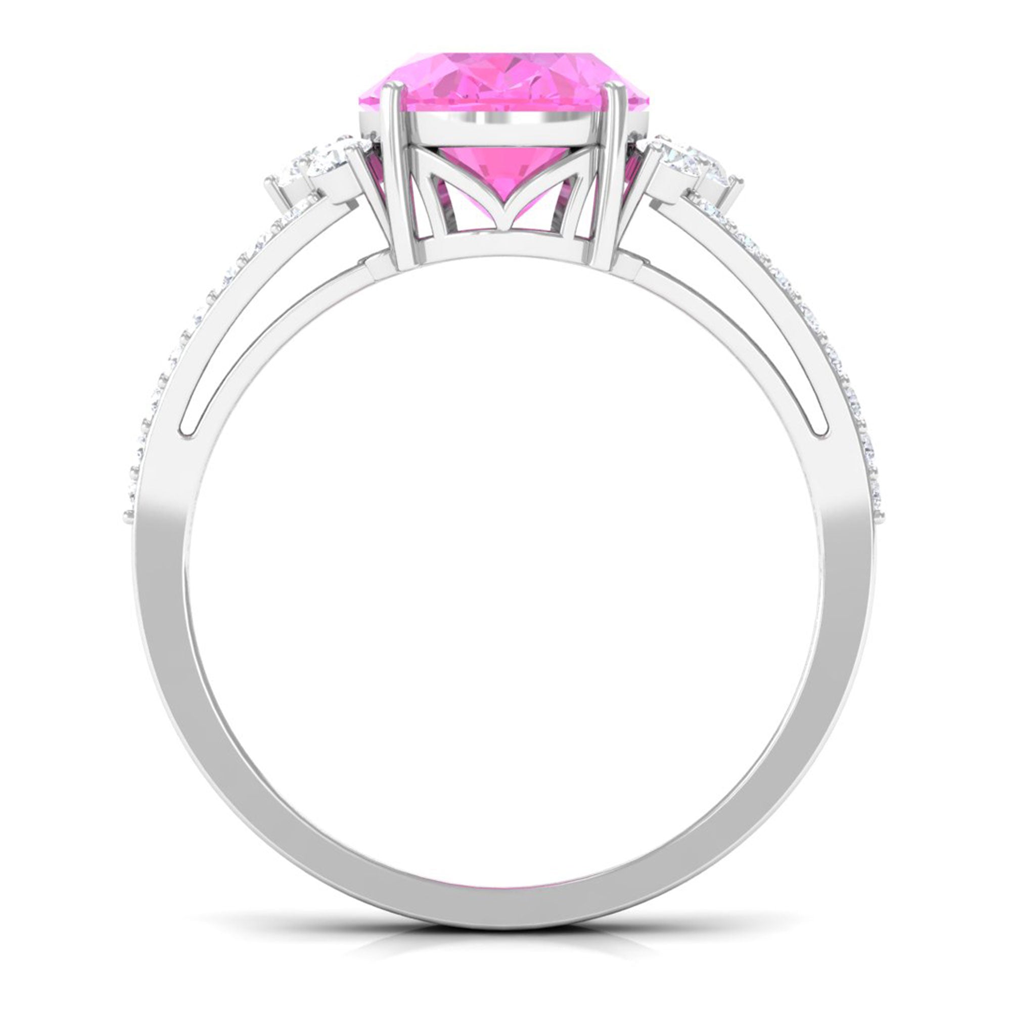 Certified Lab Created Pink Sapphire Oval Engagement Ring With Moissanite Lab Created Pink Sapphire - ( AAAA ) - Quality - Rosec Jewels