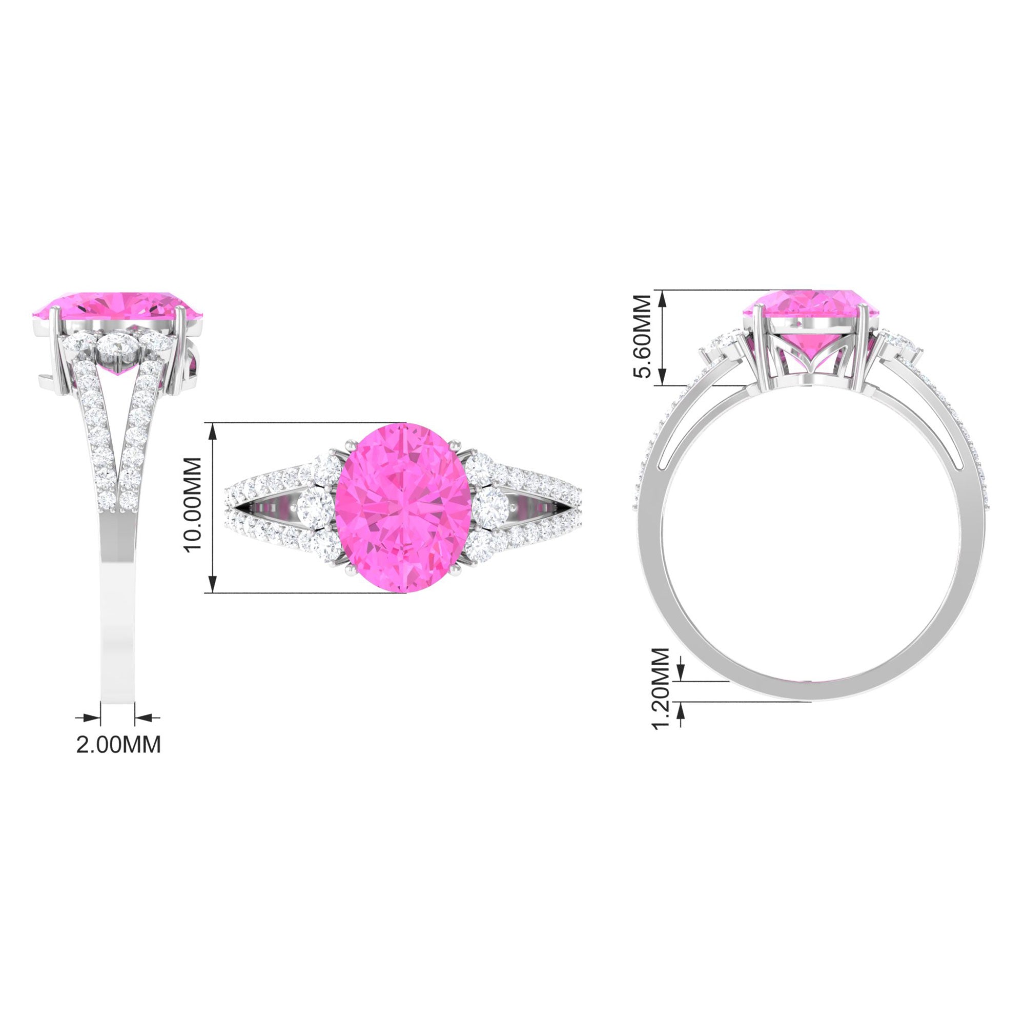 Certified Lab Created Pink Sapphire Oval Engagement Ring With Moissanite Lab Created Pink Sapphire - ( AAAA ) - Quality - Rosec Jewels