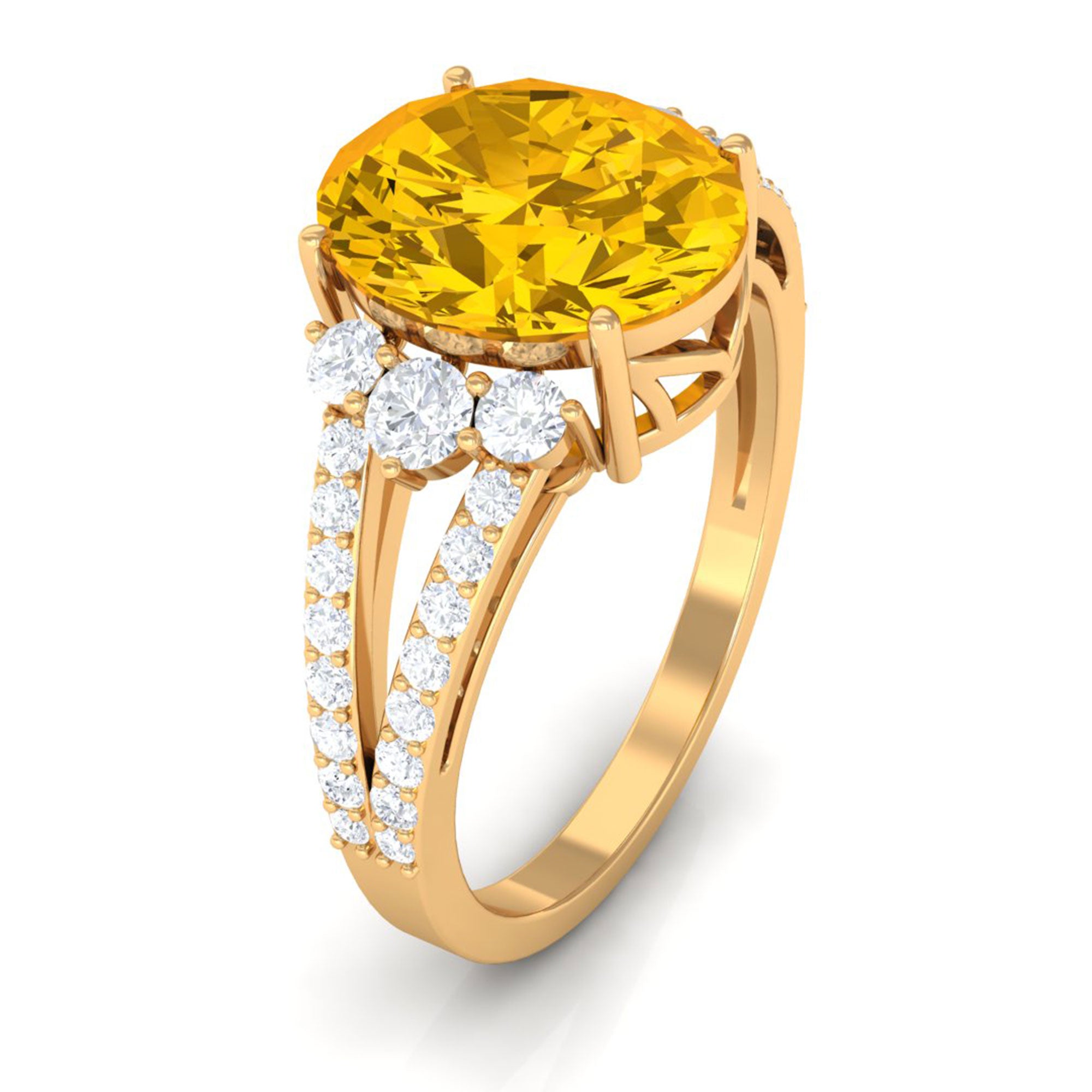 Lab Grown Yellow Sapphire Oval Engagement Ring With Moissanite Lab Created Yellow Sapphire - ( AAAA ) - Quality - Rosec Jewels