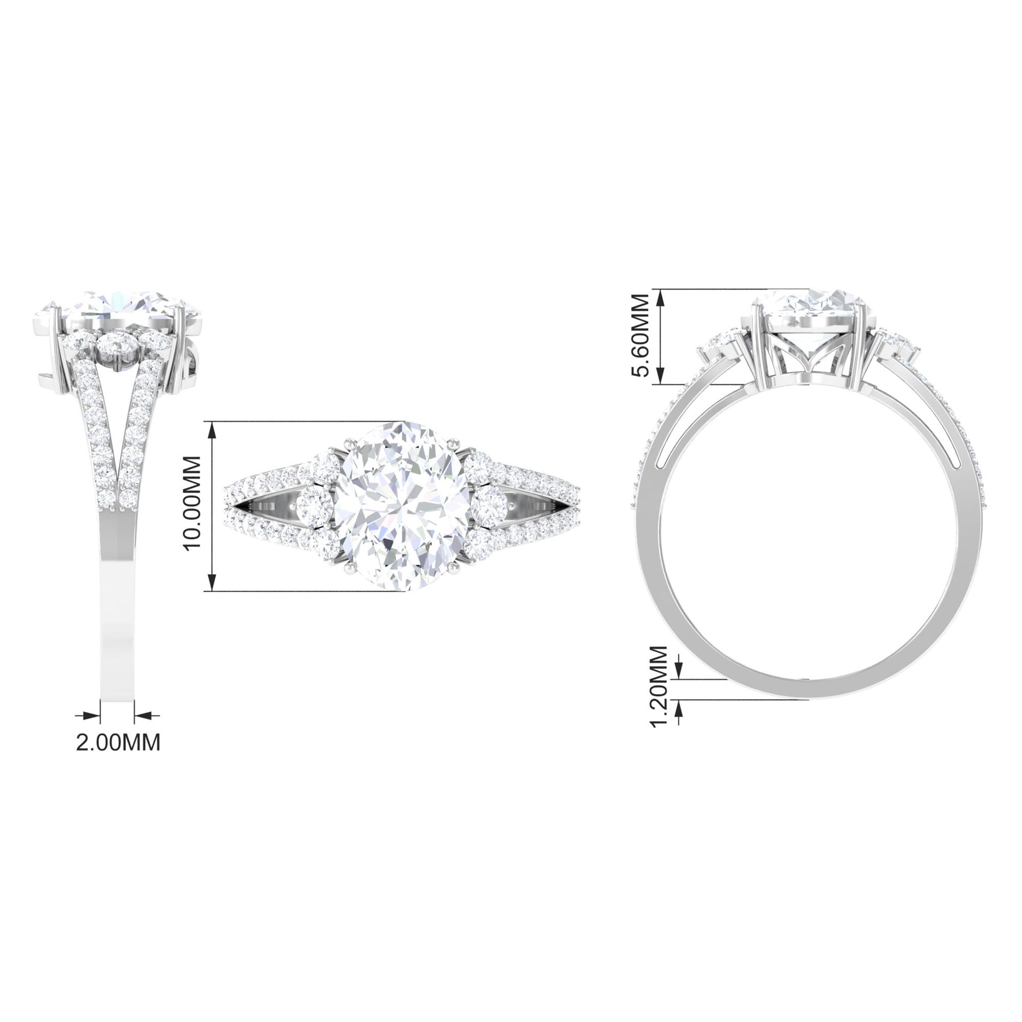 Solitaire Cubic Zirconia Oval Engagement Ring with Side Stones Zircon - ( AAAA ) - Quality - Rosec Jewels