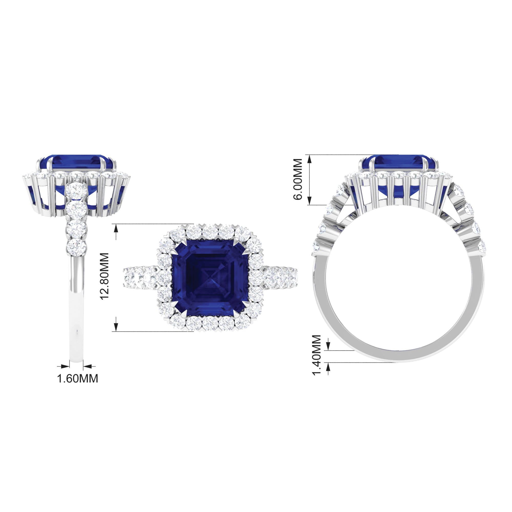 Created Blue Sapphire and Diamond Halo Engagement Ring Lab Created Blue Sapphire - ( AAAA ) - Quality - Rosec Jewels