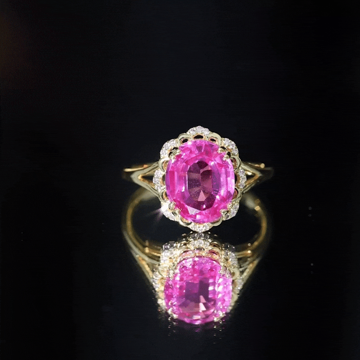 Oval Created Pink Sapphire Split Shank Engagement Ring with Diamond Lab Created Pink Sapphire - ( AAAA ) - Quality - Rosec Jewels
